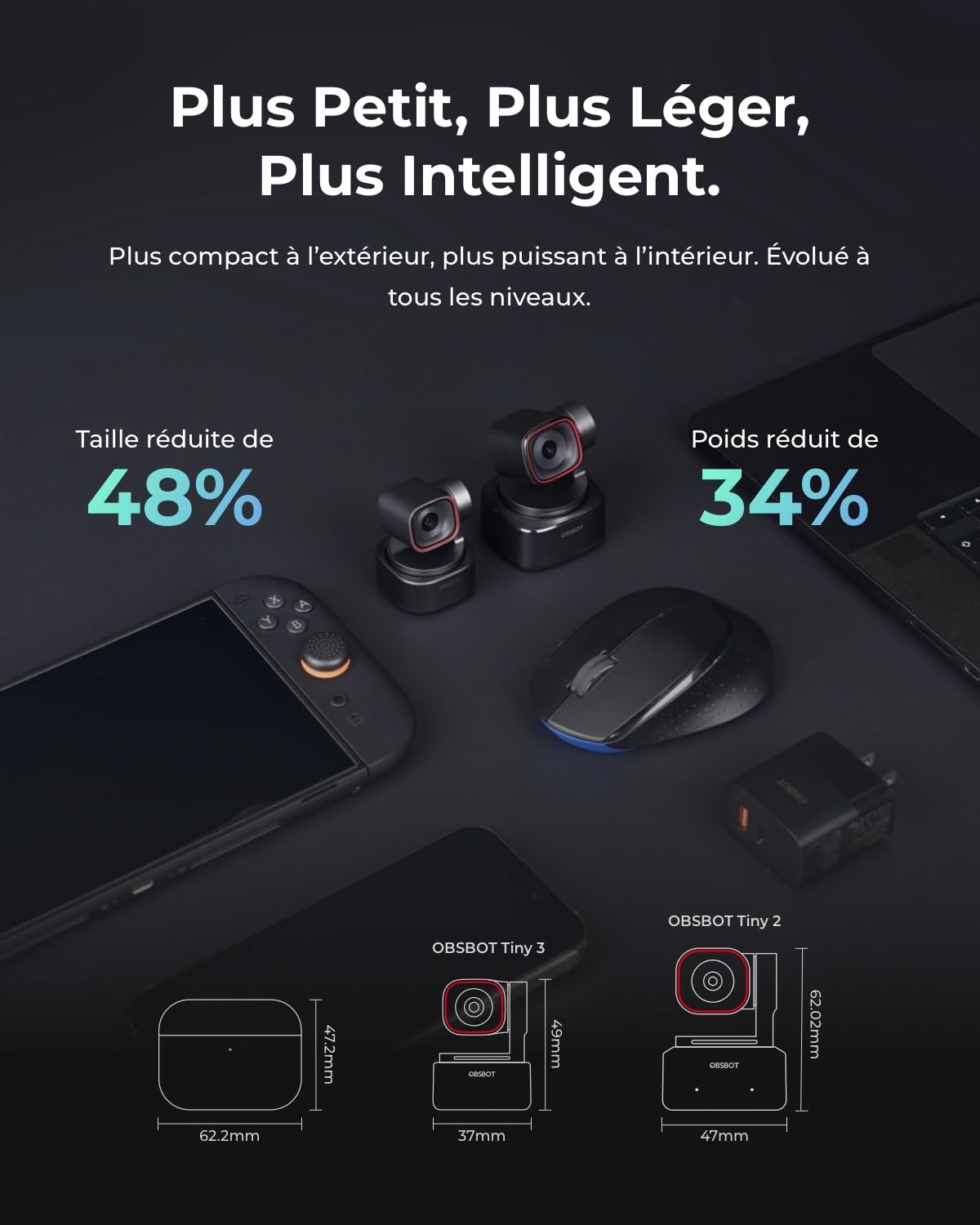 obsbot-tiny-3-webcam-4k-ptz-suivi-ia-audio-spatial image 3