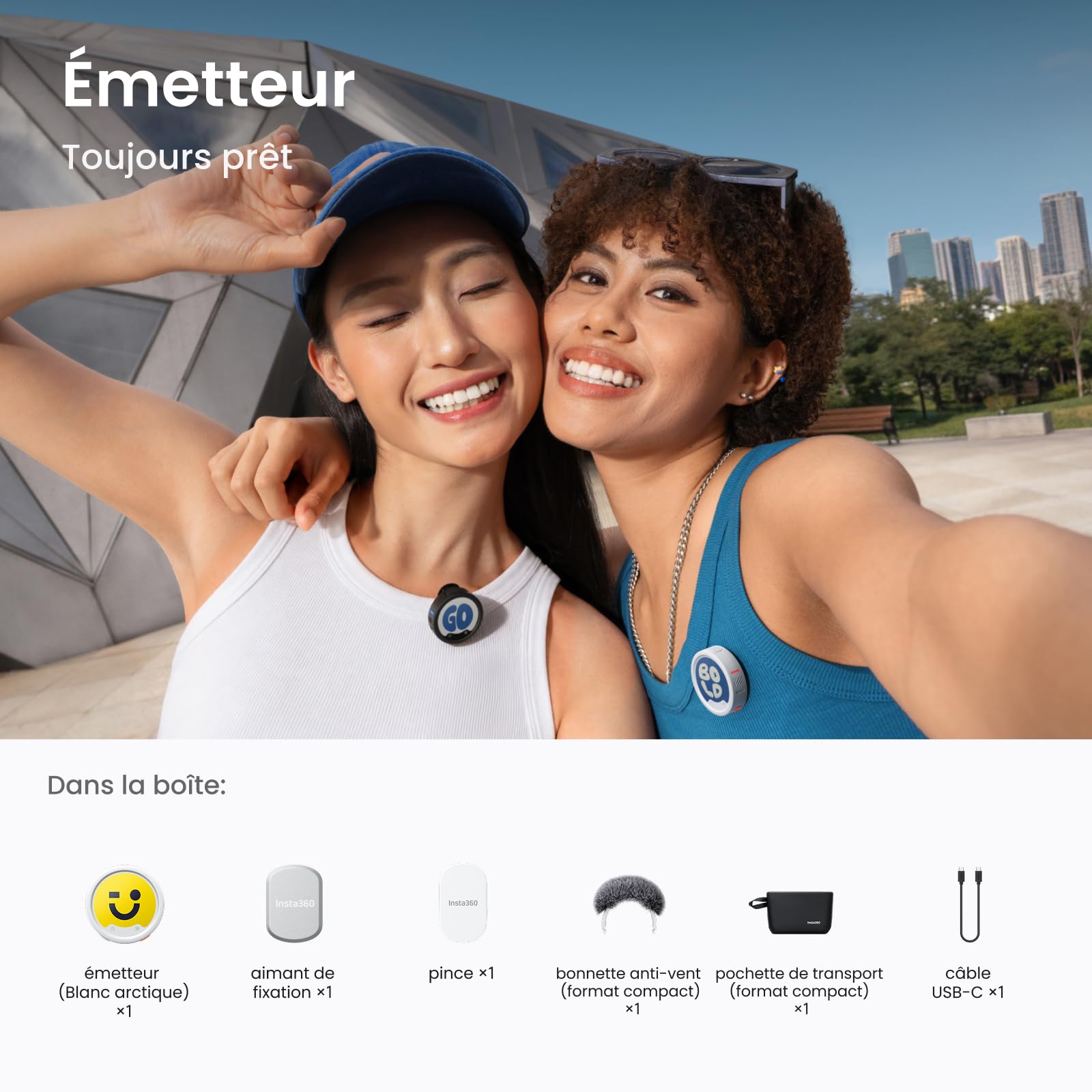 insta360-mic-pro-metteur-blanc-micro-cravate-sans-fil-32-bit-pour-iphone-android image 2